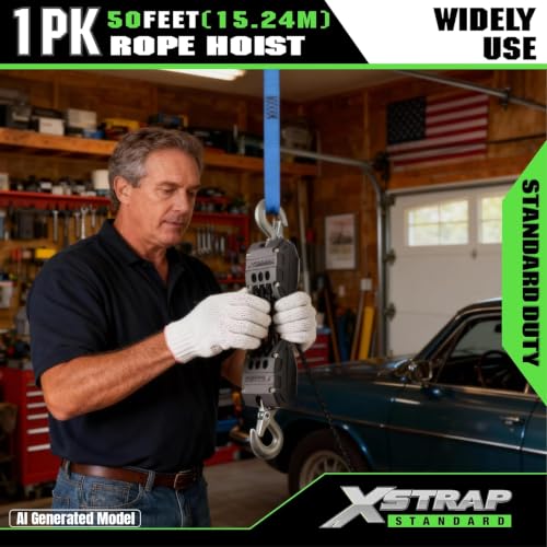 XSTRAP STANDARD 50FT Reflective Rope Hoist 1 Ton 5:1 Block & Tackle w/Loops - color: 50ft Reflective Upgraded