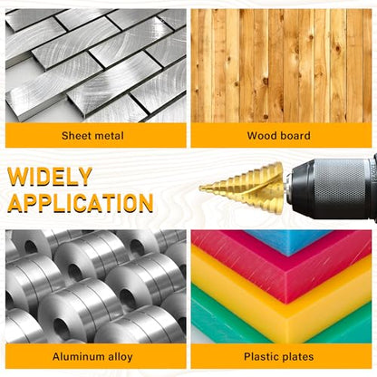 Spiral Groove Step Drill Bit, 12 Steps High-Speed Steel 1/4" to 2-3/8", Large Step Drill Bits for Cutting Holes in Iron Aluminum Copper Plastic Wood - style: 2-3/8