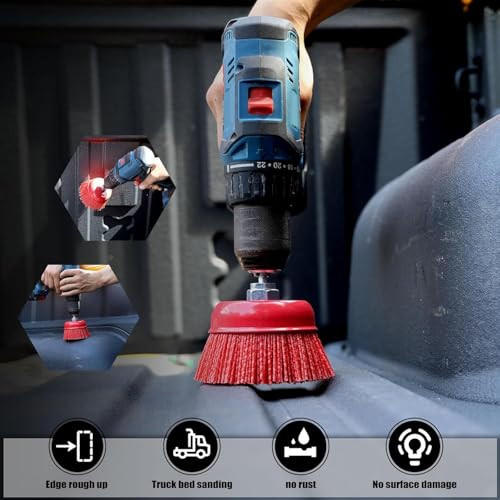 6 Inch Abrasive Nylon Cup Brush Combo with Drill Adapter – Red 180 Grit & Gray 80 Grit, 5/8"-11 Thread Arbor, Dual-Grit Filament Brush Set for Grinder or Drill, Rust & Paint Removal, Polishing