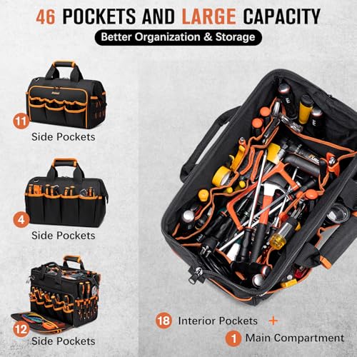 AUROPEAK Tool Bag for Men, 17 Inch Heavy Duty Tool Tote Bag, 46 Pockets - style: 46Pockets