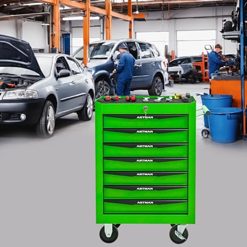 7-Drawer Rolling Tool Chest, Lockable for Garage, Green - color: Green, size: 7-Drawers