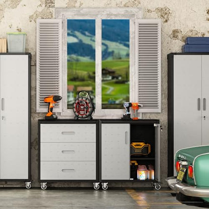 3 Drawer Metal Mobile Garage Tool Storage Cabinet with Wheels,Gray - color: Black/Gray, style: 3 drawer with wheels