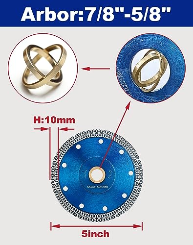 5" Super Thin Diamond Tile Blade Porcelain Cutting Blade for Cutting Granite Marble Ceramics Porcelain Tiles - size: 5"