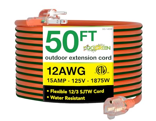 Go Green Power Inc. (GG-14050) 12/3 SJTW Outdoor Extension Cord, Lighted End, 50 ft - color: Orange, size: 50 ft, style: 12/3