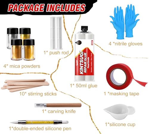 Kintsugi Repair Kit, Food Safe Ceramic Glue with Gold & Silver