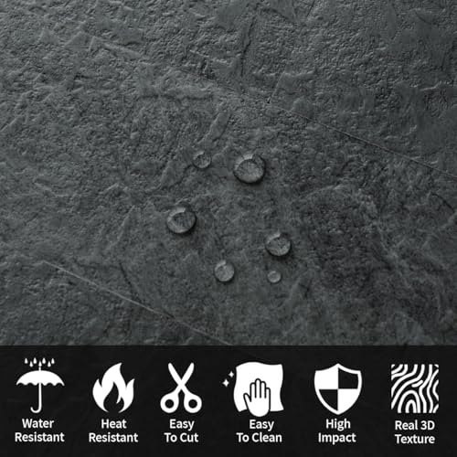 AULIGET 40-Piece Black Slate Peel and Stick Backsplash Wall Tiles, 3" x 12" PVC Faux Stone Stick on Tiles for Backsplash Kitchen, Bathroom, Laundry Room, Camper, Fireplace - color: Black Slate, size: 40 Pieces, 3"x12"x0.12"