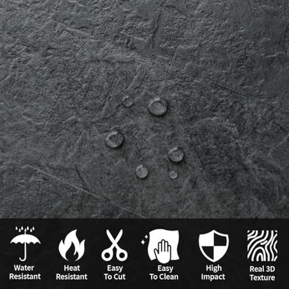 AULIGET 40-Piece Black Slate Peel and Stick Backsplash Wall Tiles, 3" x 12" PVC Faux Stone Stick on Tiles for Backsplash Kitchen, Bathroom, Laundry Room, Camper, Fireplace - color: Black Slate, size: 40 Pieces, 3"x12"x0.12"