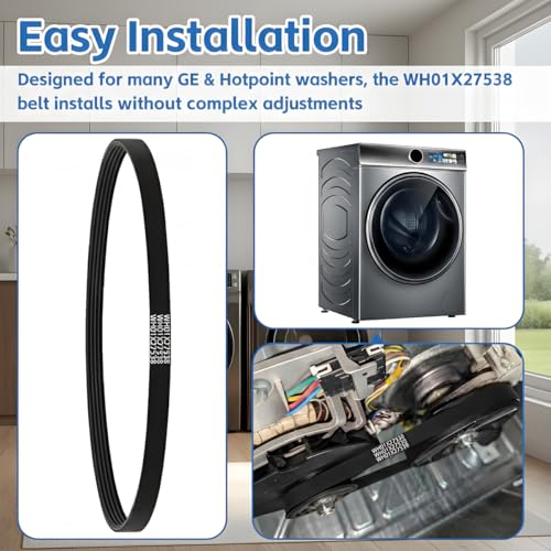 WH01X27538 Washer Drive Belt Replacement for GE/Hotpoint Washing Machines Parts AP6328256, PS12299369, 4587903, 290D1101P005, Industrial V-Belt Washer Motor Replacement Accessories (1 Pack) (darkish) - color: darkish
