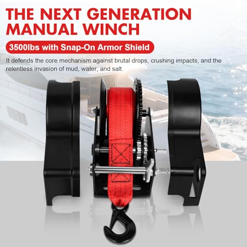 X-BULL Heavy Duty Boat Trailer Winch 3500 LBS 32FT Strap New Upgraded Quick-Connect Handle and Enclosed Housing, 2-Way Ratchet 4:1/8:1 Gear Winch for Boat, Truck, Trailer, RV, ATV, Jet Ski - size: 3500 LBS