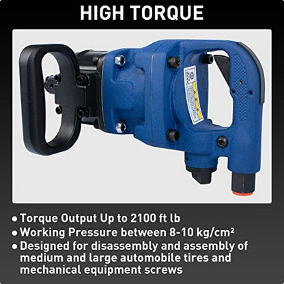 1 Inch Air Impact Wrench, High Torque Pneumatic Impact Wrench with D Handle, Torque Output Up to 2100 ft lb