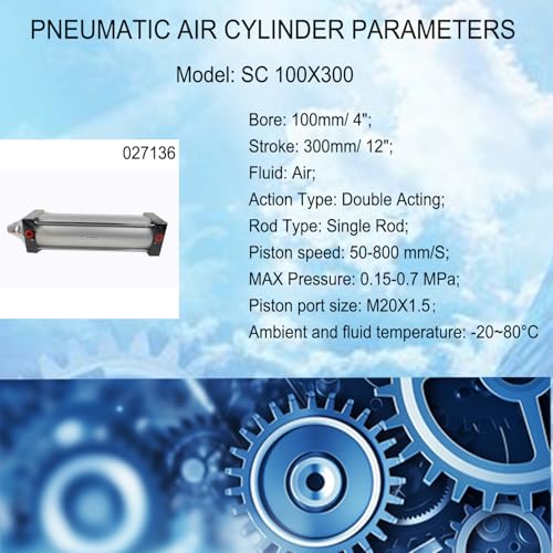 INTBUYING Air Cylinder Pneumatic Buffer Standard Cylinder Aluminum Alloy Magnetic Rod Dual Action Single Rod- SC 100 x 300 PT Bore:4" Stroke:12" - size: SC 100 x 300 PT Bore:4" Stroke:12"