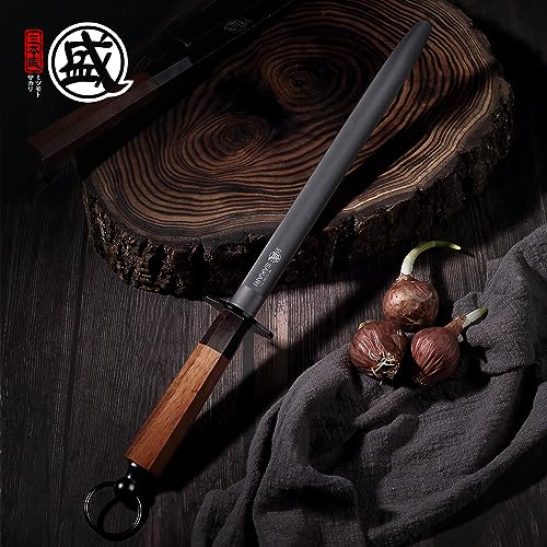 MITSUMOTO SAKARI 10 Inch Flat Honing Steel for Knives, Rosewood Handle - size: 10 inch, style: Flat Sharpening Rod