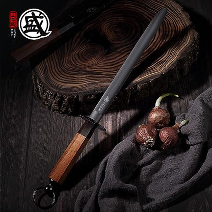 MITSUMOTO SAKARI 10 Inch Flat Honing Steel for Knives, Rosewood Handle - size: 10 inch, style: Flat Sharpening Rod