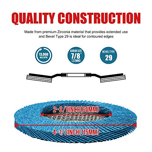EZARC Zirconia Flap Discs 60 Grit, 4-1/2 x 7/8-Inch, Type 29, 50-Pack - size: 60 GRIT (50 pcs), style: Standard Version