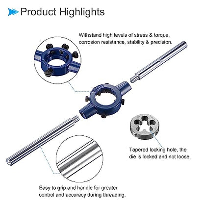 Die Stock Handle Set, 5/8-24 UNEF Thread Die & Fit 26mm-38mm OD / M12-M16 Die Wrench Tool Kit - (Applications: for Threading Repairing), 1-Set - size: 5/8-24 UNEF