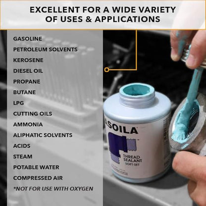 Gasoila Soft-Set Pipe Thread Sealant – Non-Hardening Paste for Metal & Plastic, 1/4 Pint with Brush Cap – Reliable Leak Prevention, Drip-Resistant, Temp Range -100 to 600°F, Made in USA