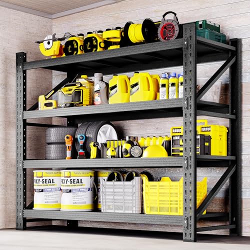 BYNSOE 48" W Storage Shelves 3000lbs Garage Metal Shelving Heavy Duty Garage Shelves Adjustable Storage Shelves for Industrial, Factory,48" W X 24" D X 69" H - color: Black, size: 48" W X 24" D X 69" H