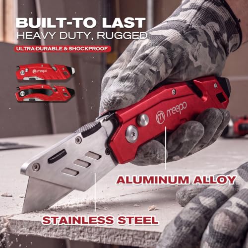 M MEEPO 2-Pack Box Cutter, Heavy Duty Folding Utility Knife, with 50 Blades - size: 2-PACK