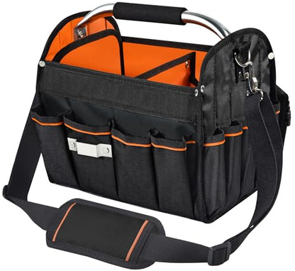 12-Inch Tool Tote Electrician Tool Bag with 34 Pockets & Removable Divider - size: 12 IN