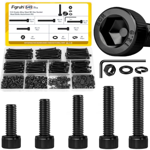 649PCS M3 Socket Head Long Screws Assortment Kit,M3x30/35/40/45/50 mm - size: M3 649pcs