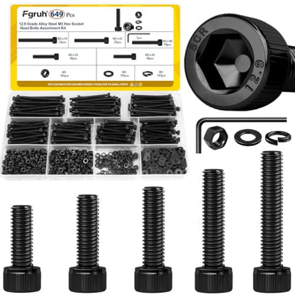 649PCS M3 Socket Head Long Screws Assortment Kit,M3x30/35/40/45/50 mm - size: M3 649pcs