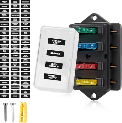RED WOLF 4 Way Blade Fuse Block Box Holder w/Standard Circuit 10V-32V DC for Automotive Truck Boat Marine RV Van Vehicle Power Distribution Panel Damp-Proof Cover - size: 4 Way