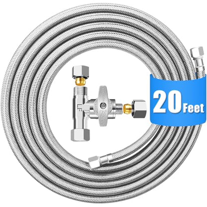 Fridge Water Line Kit - 20FT with Tee Stop Valve for Refrigerator Ice Maker - size: 20 FT