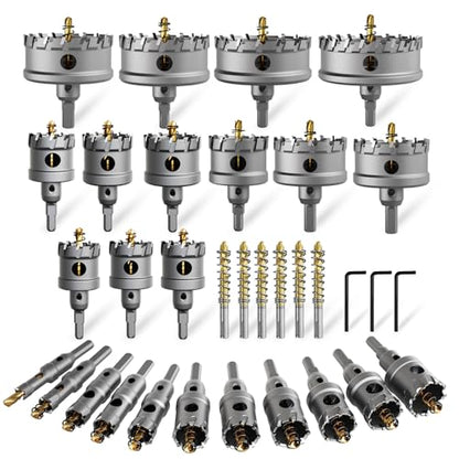 33PCS (1/2'' to 4'') Hole Saw kit for Metal,TCT Carbide Tipped Hole Saw Drill Bit Set for Hard Metal, Stainless Steel, Iron, Aluminum, Plastic. - size: 33PCS (1/2" to 4")