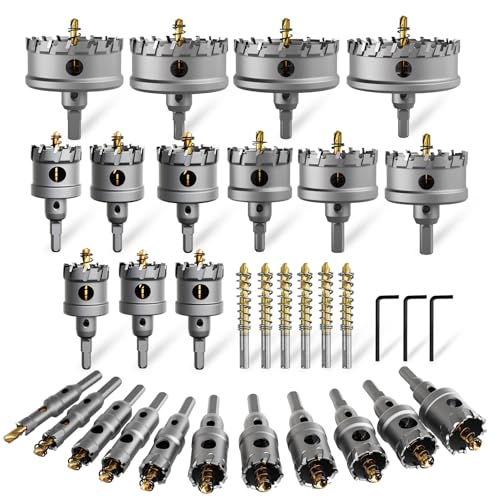 33PCS (1/2'' to 4'') Hole Saw kit for Metal,TCT Carbide Tipped Hole Saw Drill Bit Set for Hard Metal, Stainless Steel, Iron, Aluminum, Plastic. - size: 33PCS (1/2" to 4")