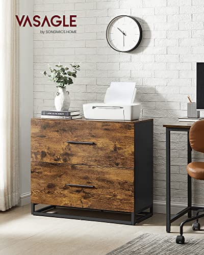 VASAGLE Lateral File Cabinet, Home Office, 2 -Drawer Filing Cabinet - color: Rustic Brown + Ink Black, size: 2 Drawers