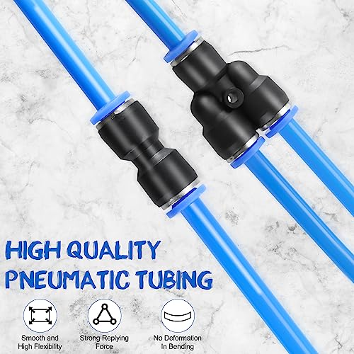 NORJIN100ft Air Line Tubing Kit 5/32 inch or 4mm OD 2.5mm ID Pneumatic Tubing, 38 PCS Compressed Air Line Kit Polyurethane PU Air Hose Pipe Tube and Push to Connect Fittings - size: 4mm OD - 100ft/30m