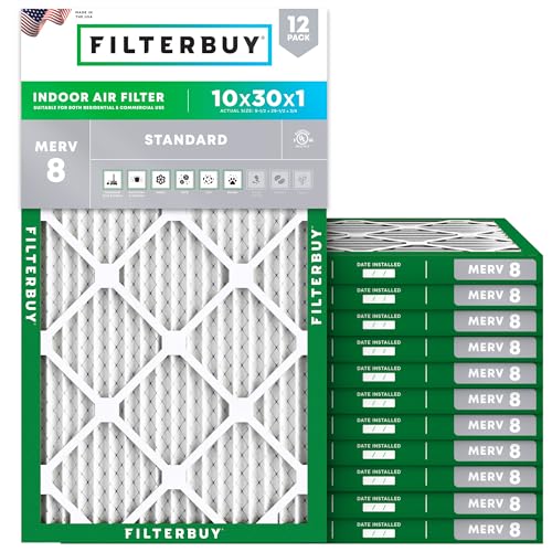 Filterbuy 10x30x1 Air Filter MERV 8 Dust & Allergy Defense (12-Pack) - size: 10x30x1