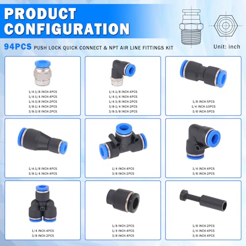 94 Pcs Quick Connect Air Line Fittings Kit Pneumatic Air Fittings - color: Black-94PCS