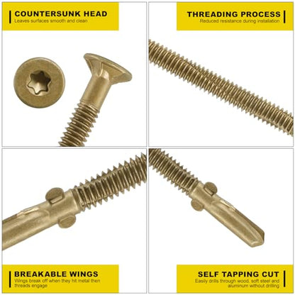 #14 x 4 Self-Tapping Trailer Deck Screws,130PcsT25 Star Bits Screws - color: Gold, size: #14 x 4in 130pcs