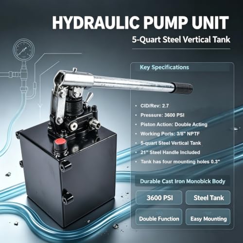 Double Acting Hydraulic Hand Pump, 5 QTs Tank, 2.7 CID, 3600 PSI - size: 5 QTs, 2.7CID