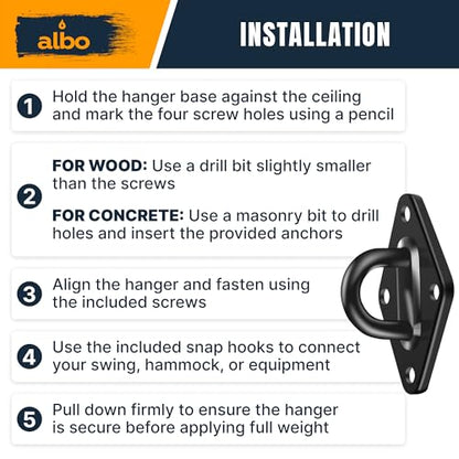 Albo Swing Hangers 2 PCS, 2650LBS, Heavy Duty Ceiling Mount Hooks