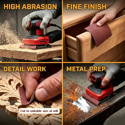 Dianrui 45 PCS 1/4" Sandpaper Sheets for Palm Sander, 5.5" x 4.5"- 60/80/120/180/240 Grit Sandpapers Assortment for Wood Metal Furniture Sand Paper for Drywall