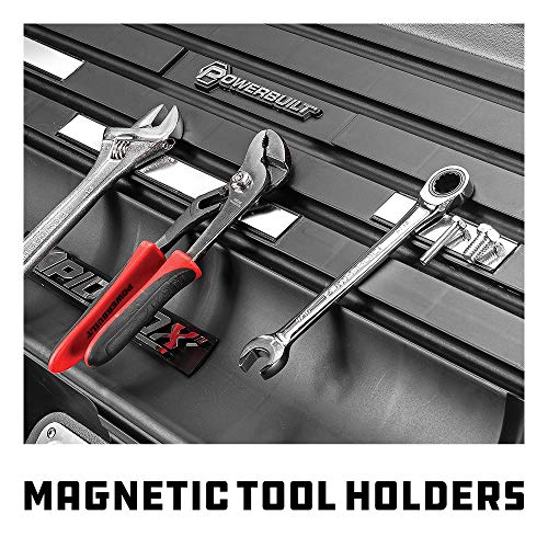 Powerbuilt 26 Inch Portable Slant Front Rapid Toolbox Tiered Tool Holders, 16 Gauge Steel, Weather-Resistant Lockable Magnetic Lid, Grey - 240102 - style: Hand Tool