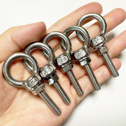 304 Stainless Steel Eye Bolt, 5 PCS M6 Heavy Duty Lifting Ring 1.2" Threaded Eyebolt Shoulder Eye Bolts with Nuts and Flat Washers(Thread Length 30mm) - size: m60x30(5pcs)