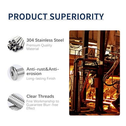 5/16-18 x 3" (10 Pack) Flat Head Hex Socket Cap Screws Bolts, 304 Stainless Steel 18-8, Hex Drive Countersunk Furniture Connector, Fully Threaded Machine Thread, Bright Finish