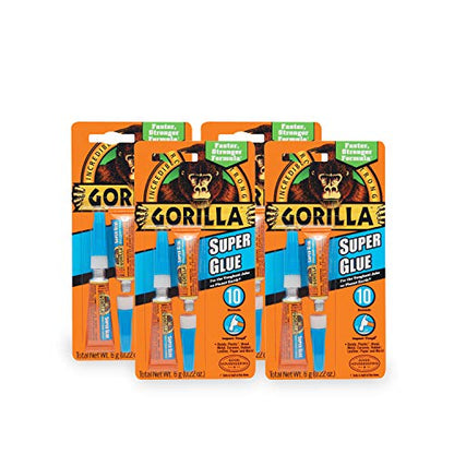 Gorilla Super Glue, Two 3 Gram Tubes, Clear, (Pack of 4) - size: 4 - Pack