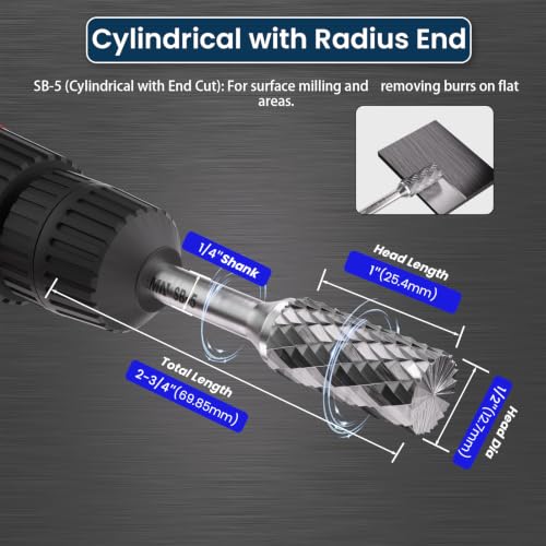 LU&MN SB-5 Tungsten Carbide Burr, 1/2" Head 1/4" Shank, 3 Pcs - style: SB-5,3PCS