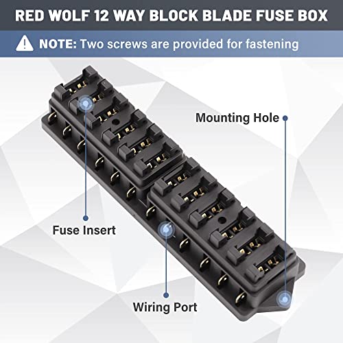 RED WOLF 12 Way Fuse Block Blade Box Holder Standard Circuit Fuses Holder Fit Car Trailer Truck SUV Boat Marine Auto RV Power Distribution Panel Damp-Proof Cover DC 10-32V - size: 12 Way