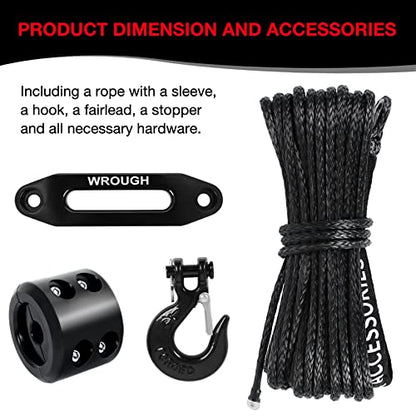 1/4" Synthetic Winch Rope 50 ft 10,000 lb UHMWPE Winch Cable Replacement Kit with Steel Hook, Aluminum Fairlead, Rubber Stopper, Protective Sleeve, Compatible with ATV UTV Truck Winches, Black - color: Black, size: 1/4 In x 50 Ft Upgraded