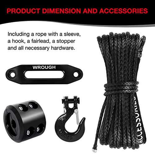1/4" Synthetic Winch Rope 50 ft 10,000 lb UHMWPE Winch Cable Replacement Kit with Steel Hook, Aluminum Fairlead, Rubber Stopper, Protective Sleeve, Compatible with ATV UTV Truck Winches, Black - color: Black, size: 1/4 In x 50 Ft Upgraded
