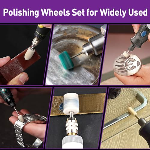 114 PCS Polishing Kit with 2Pcs Polishing Compound for Dremel, Abrasive Buffing Wheels Polishing Bits for Rotary Tool Accessories with 1/8 Inch Shank, Sanding Kit for Metal Wood Watch Jewelry Brass - style: 116pcs Buffing Wheels