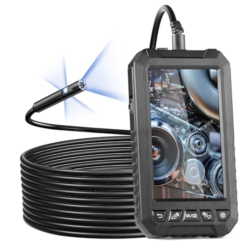VEVOR Endoscope Camera with Light, Triple Lens Industrial Borescope, 5" Screen 1080P Inspection Camera, 8 + 2 Lights, IP67 Waterproof Snake Cameras for Automotive, Plumbing (16.4FT Cable, 32GB Card) - size: 16.4FT