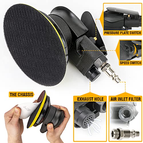 Autolock 5 Inches Air Random Orbital Sander, Pneumatic Palm Sander 1pcs - size: 5 Inch