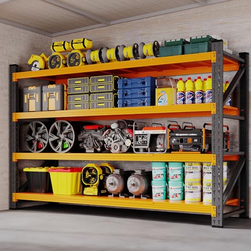 BYNSOE 71" W Storage Shelves 5000lbs Garage Metal Shelving Heavy Duty Garage Shelves Adjustable Storage Shelves for Industrial, Factory (Black-Orange, 71" W x 24" D x 69" H) - color: Black Orange, size: 71" W X 24" D X 69" H