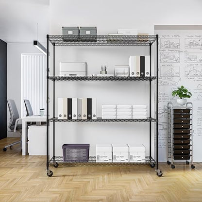 UltraDurable 4-Tier NSF Steel Wire Shelving, 60"W x 24"D x 76"H, Black - color: Black, size: 4-Tier Shelving, 60" W x 24" D